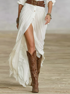 Women’s Long Maxi Dress in Cotton-Linen Blend with Lapel Collar