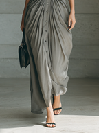 Maxi Dress with Notched Collar and Long Sleeves