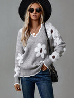 THEA | ELEGANT V-NECK FLORAL SWEATER