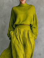 Women's Green Set in Cotton-Linen Blend