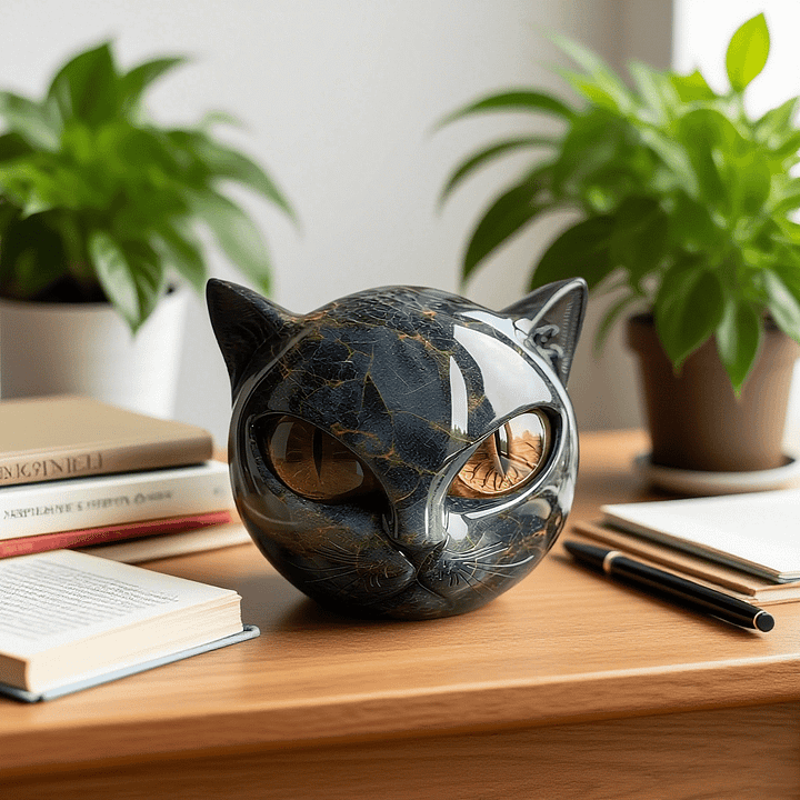 Charm - Mystical Black Cat Head Sculpture