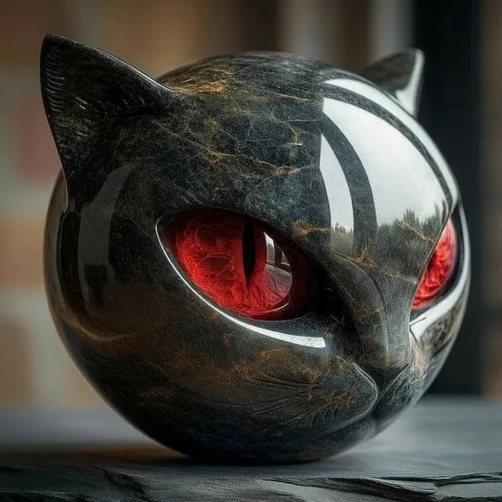 Charm - Mystical Black Cat Head Sculpture