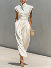 Women's Pure Cotton Maxi Dress with Notched Collar and Cap Sleeves