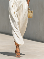 Women's Pure Cotton Maxi Dress with Notched Collar and Cap Sleeves