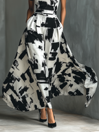 Maxi Dress with Short Sleeves and Abstract Print