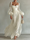 Women's Chiffon Maxi Dress with Square Neckline and Long Sleeves