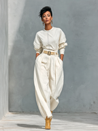 Long-Sleeve Shirt and Wide-Leg Pants Set in Cotton and Linen