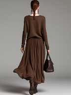 Knitted Skirt and Crew Neck Sweater Set