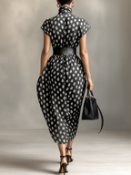Chiffon Maxi Dress with Polka Dot Print and High Neck