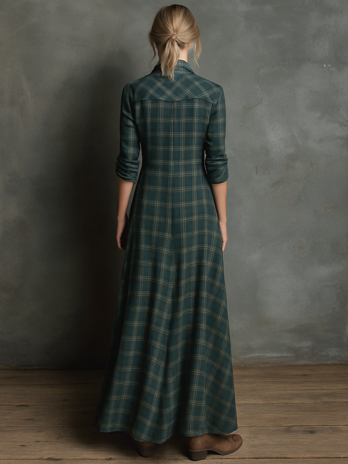 Striped Maxi Dress with Notched Collar