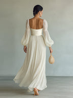 Women's Chiffon Maxi Dress with Square Neckline and Long Sleeves