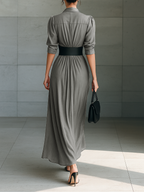 Maxi Dress with Notched Collar and Long Sleeves