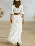 Women’s Long Maxi Dress in Cotton-Linen Blend with Lapel Collar