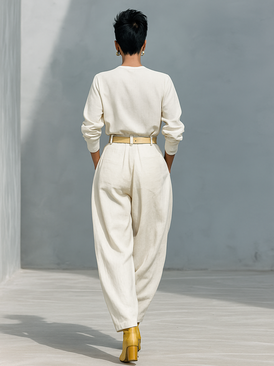 Long-Sleeve Shirt and Wide-Leg Pants Set in Cotton and Linen