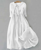 Doro - Elegant Short-Sleeve Dress with Waist Ties