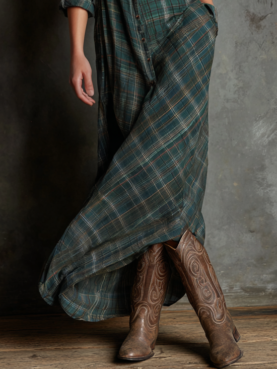 Striped Maxi Dress with Notched Collar