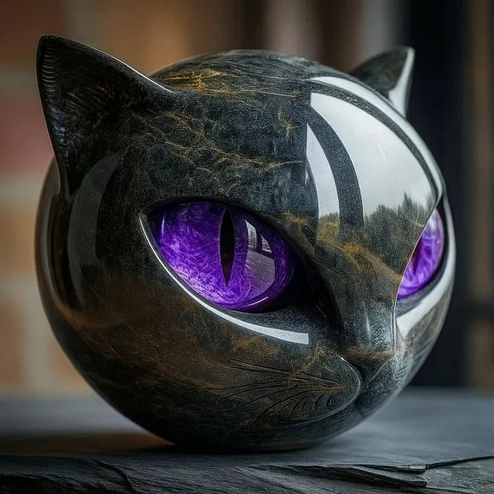 Charm - Mystical Black Cat Head Sculpture