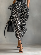 Chiffon Maxi Dress with Polka Dot Print and High Neck