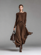 Knitted Skirt and Crew Neck Sweater Set