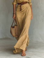 Long Maxi Dress with Lapel Collar and Included Belt