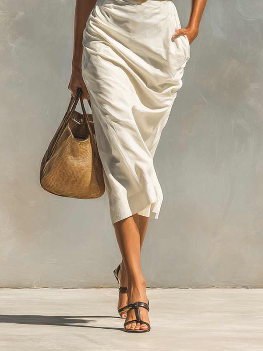 Women’s Dress with Short Sleeves, Collar, and Belt