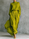 Women's Green Set in Cotton-Linen Blend
