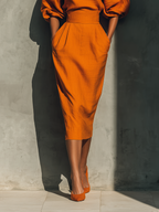 Vibrant Midi Skirt in Cotton-Linen Blend – Orange