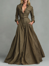 Women’s Vintage Cotton-Linen Maxi Dress with Shirt Design