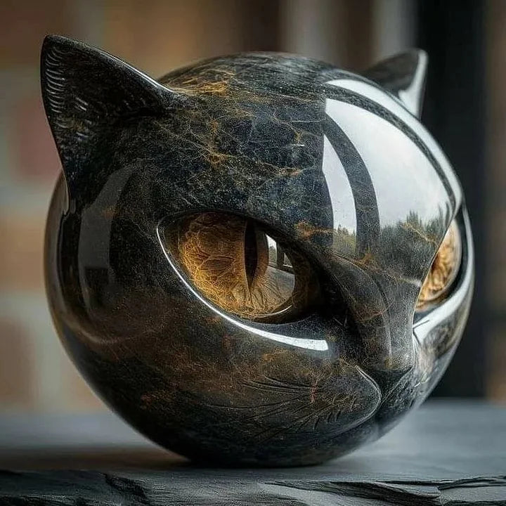 Charm - Mystical Black Cat Head Sculpture