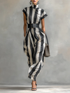 Maxi Chiffon Dress with High Neck and Short Sleeves