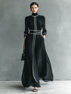 Chiffon Maxi Dress with High Neck and Long Sleeves for Women with White Border
