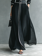 Chiffon Maxi Dress with High Neck and Long Sleeves for Women with White Border