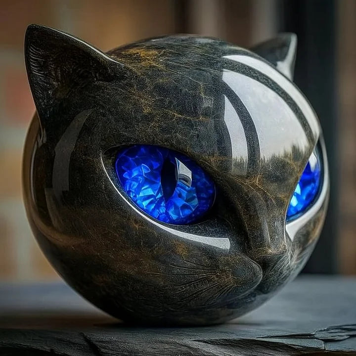 Charm - Mystical Black Cat Head Sculpture