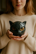 Charm - Mystical Black Cat Head Sculpture