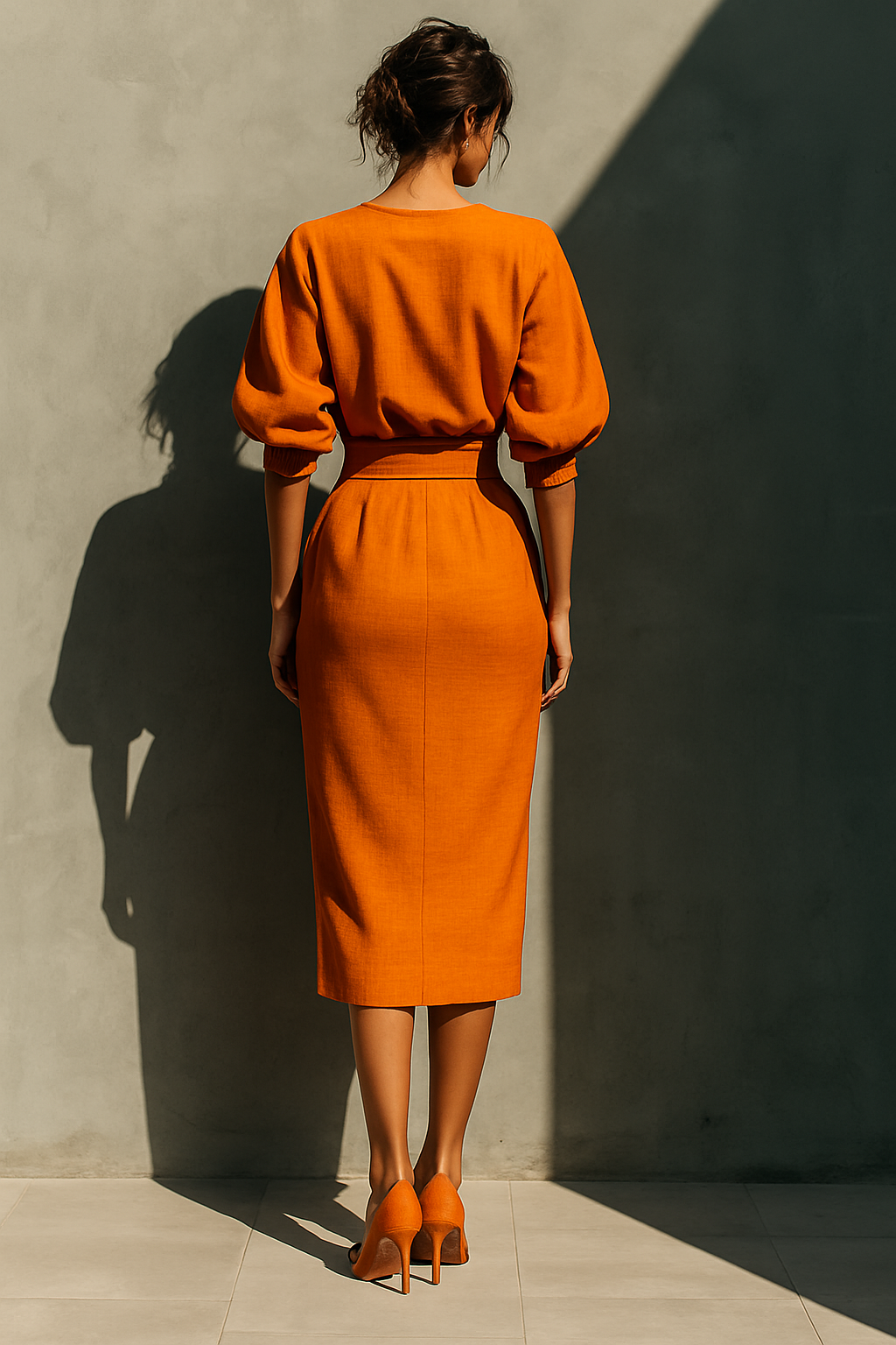 Vibrant Midi Skirt in Cotton-Linen Blend – Orange