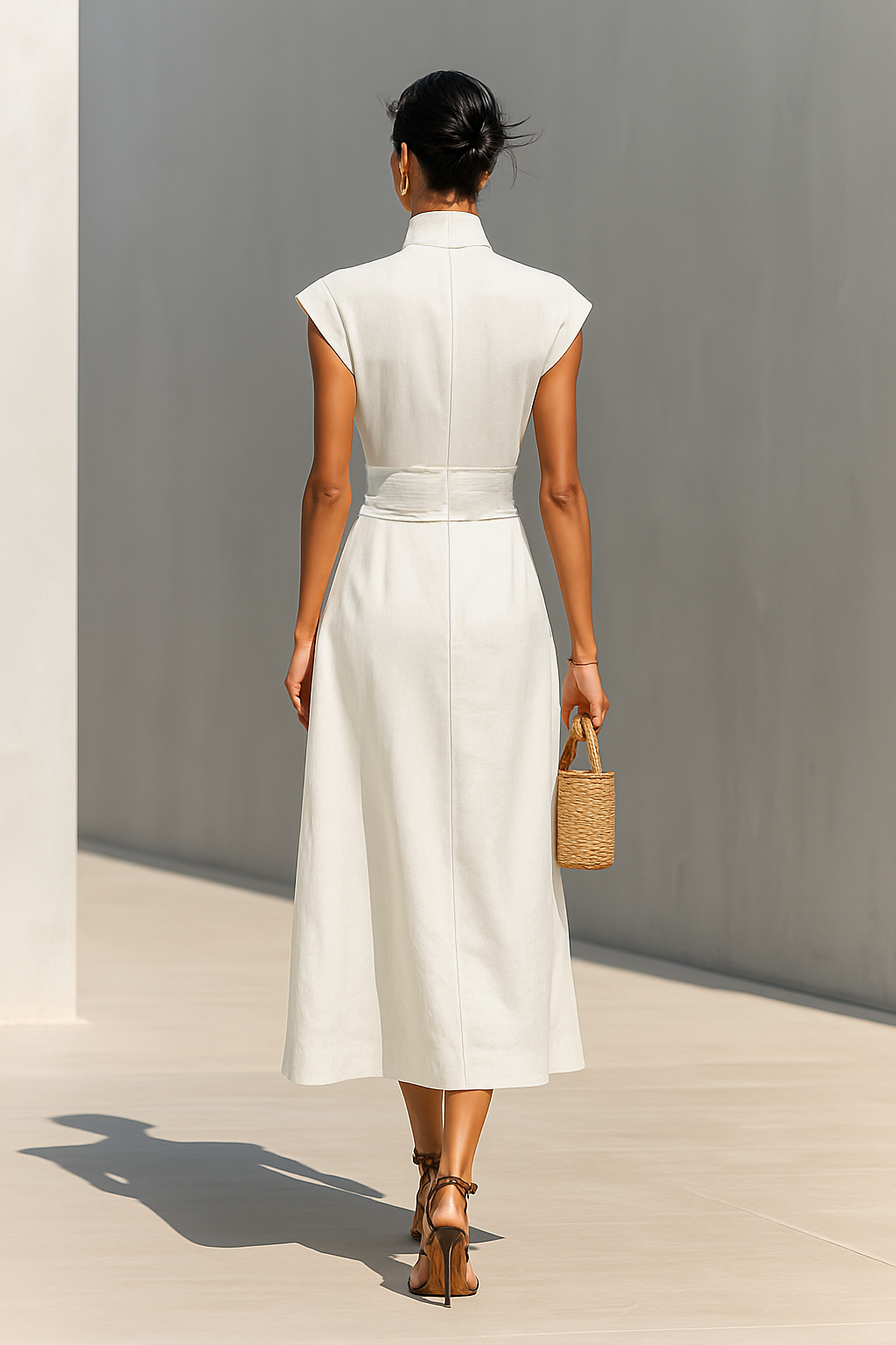 Women's Pure Cotton Maxi Dress with Notched Collar and Cap Sleeves