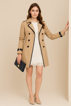 Maya | Double-Breasted Trench Coat with Contrast Trim